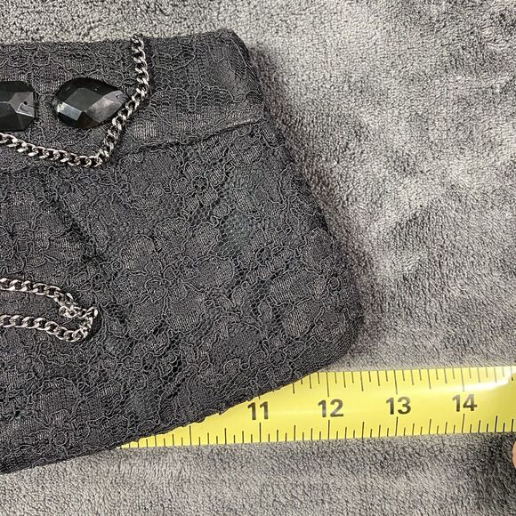WHBM Women's Lace and Jewel Evening Bag Clutch Silver Chain Strap Black Shoulder - Picture 7 of 9